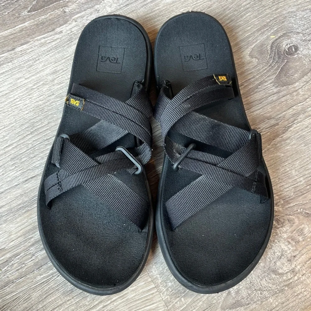 Teva Voya Slide Black Strappy Sandals Womens 8.5‎ UK 6.5 EU 39.5